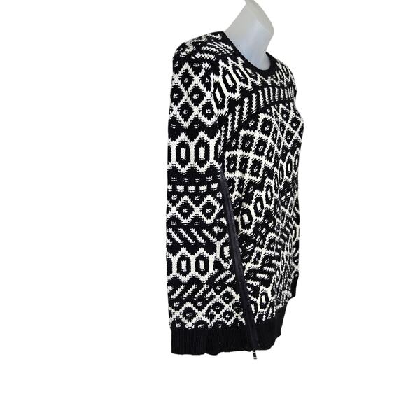 Ann Taylor Womens Geometric Print Sweater XS Black White Side Zipper‎ Wool Blend - Picture 5 of 9